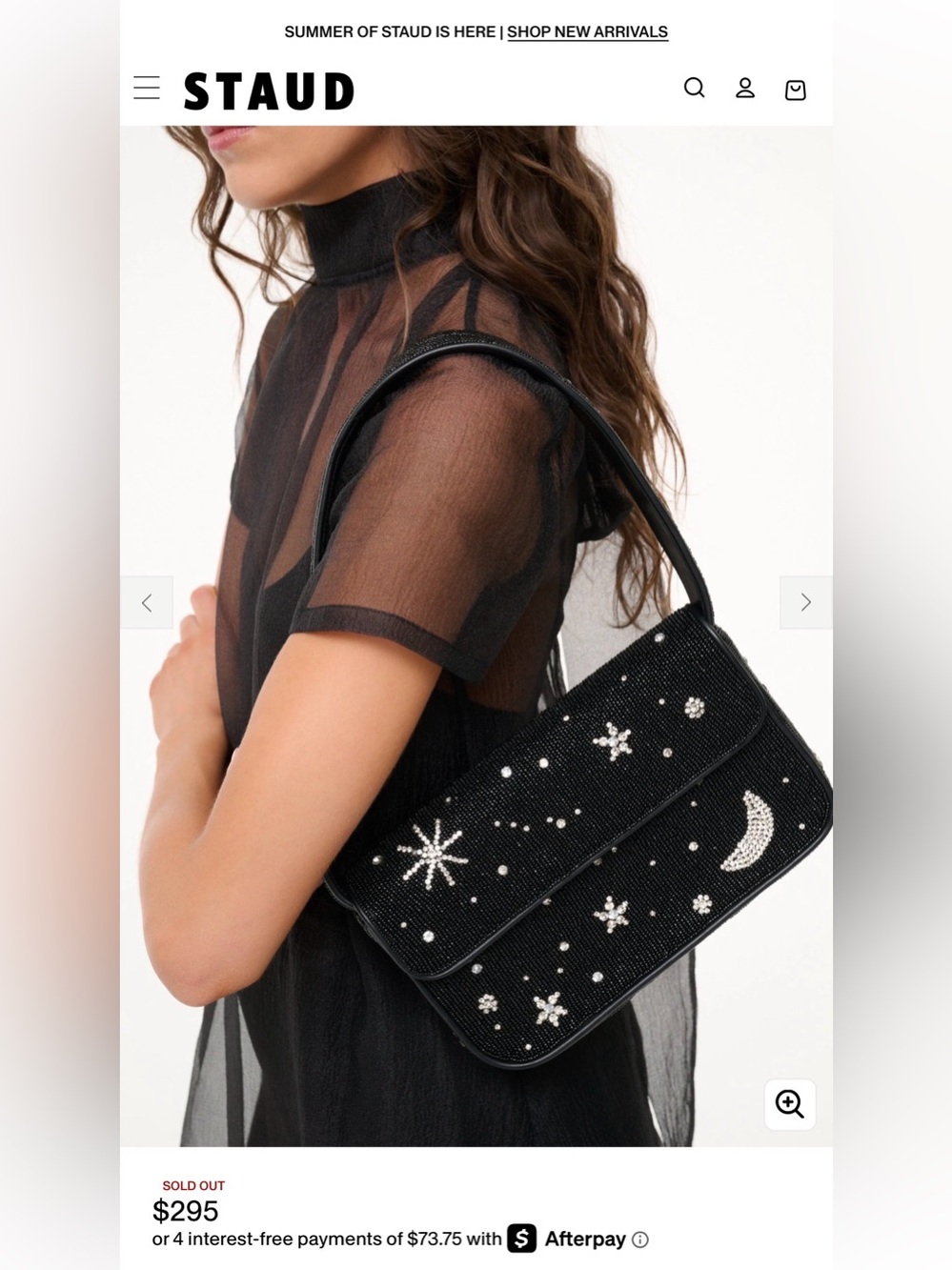 STAUD Tommy Beaded Bag Starry Night (Black Crystal Star & Moon Shoulder Bag)